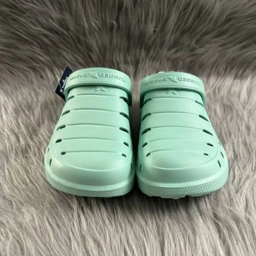 Rugged Shark Lined Clogs Girl Size 2 Mint Blue Slip On Shoes Sandals Lightweight
